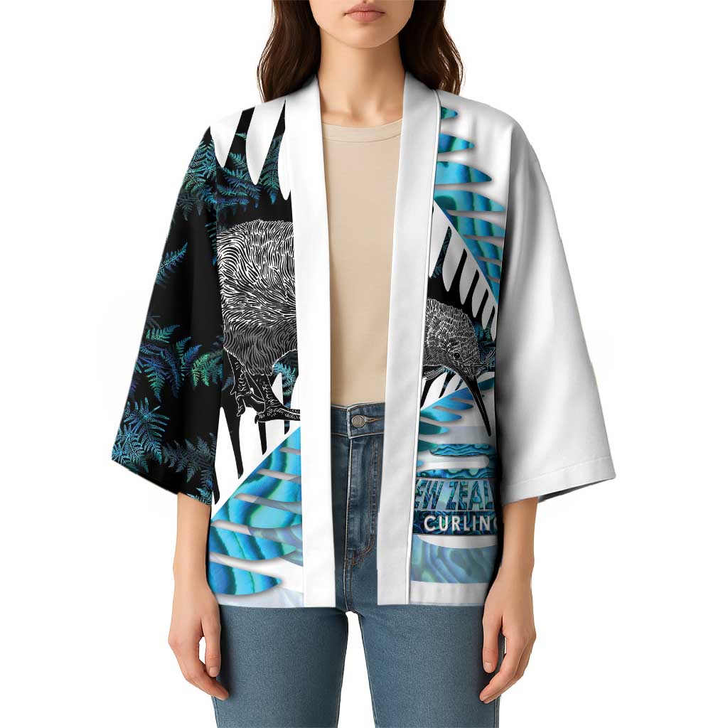 New Zealand Silver Fern Curling Personalised Kimono Aotearoa Kiwi Ponga Paua Shell Version - Polynesian Pride