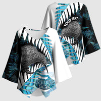 New Zealand Silver Fern Curling Personalised Kimono Sleeve Blouse Aotearoa Kiwi Ponga Paua Shell Version - Polynesian Pride