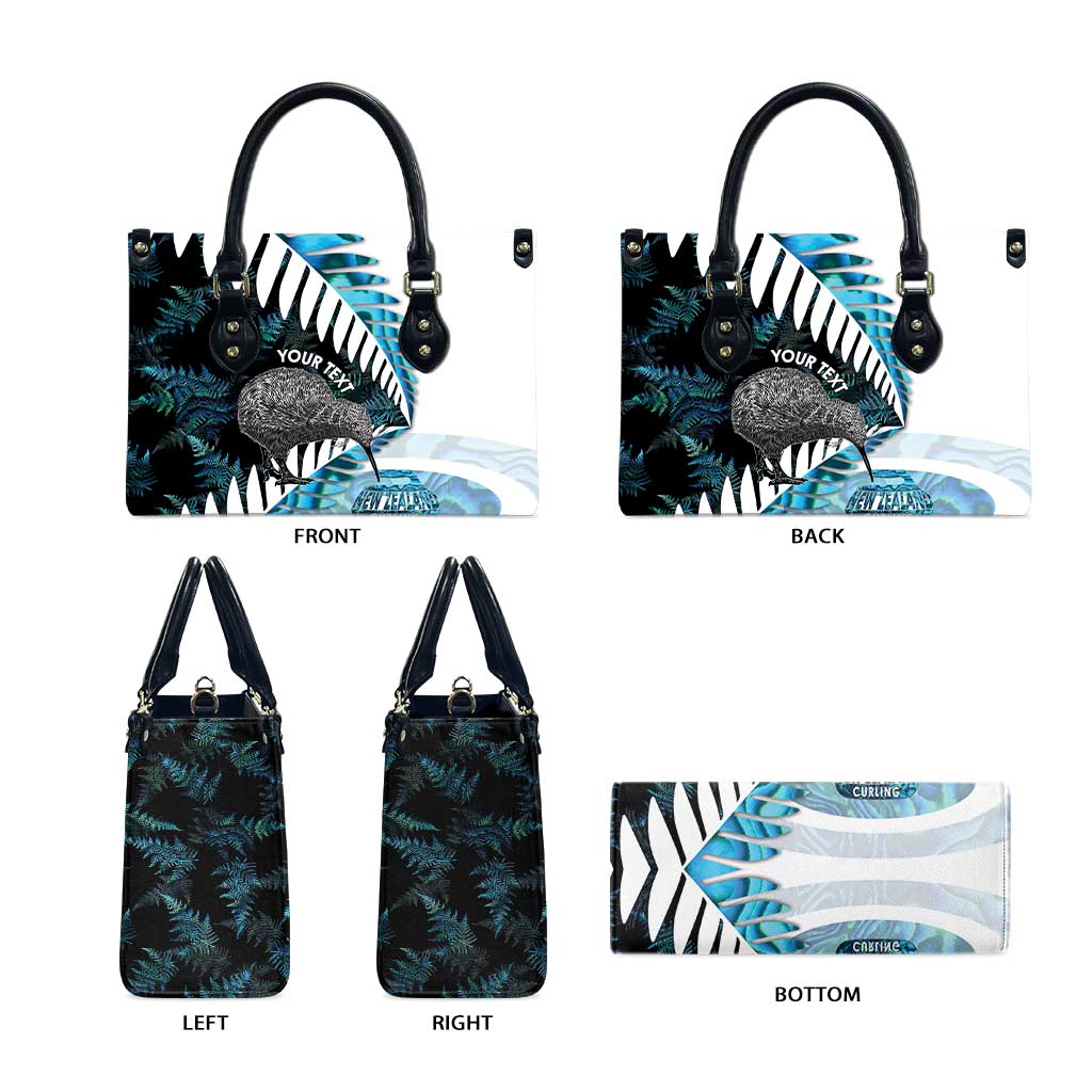 New Zealand Silver Fern Curling Personalised Leather Bag Aotearoa Kiwi Ponga Paua Shell Version - Polynesian Pride