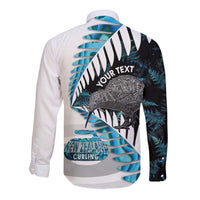 New Zealand Silver Fern Curling Personalised Long Sleeve Button Shirt Aotearoa Kiwi Ponga Paua Shell Version - Polynesian Pride