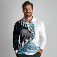 New Zealand Silver Fern Curling Personalised Long Sleeve Polo Shirt Aotearoa Kiwi Ponga Paua Shell Version - Polynesian Pride