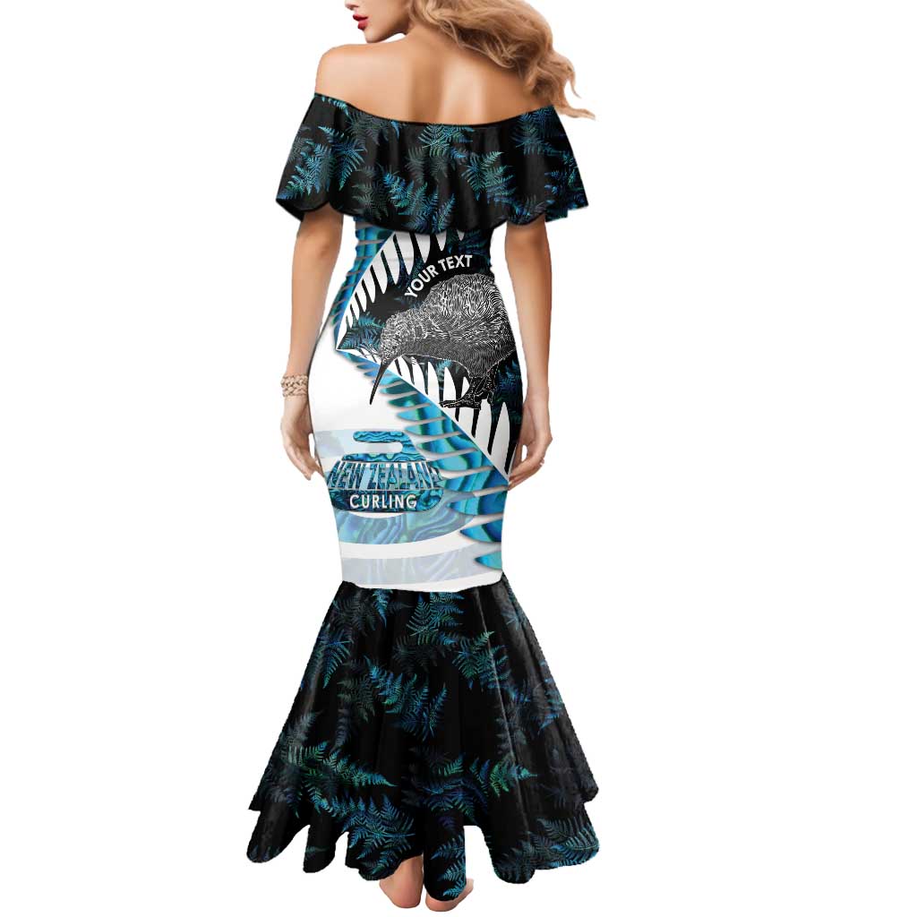 New Zealand Silver Fern Curling Personalised Mermaid Dress Aotearoa Kiwi Ponga Paua Shell Version - Polynesian Pride
