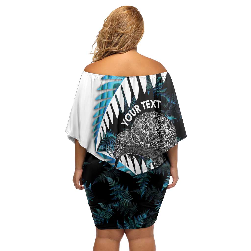 New Zealand Silver Fern Curling Personalised Off Shoulder Short Dress Aotearoa Kiwi Ponga Paua Shell Version - Polynesian Pride