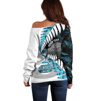 New Zealand Silver Fern Curling Personalised Off Shoulder Sweater Aotearoa Kiwi Ponga Paua Shell Version - Polynesian Pride