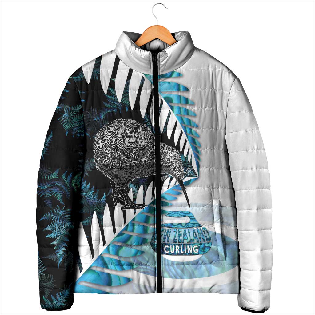 New Zealand Silver Fern Curling Personalised Padded Jacket Aotearoa Kiwi Ponga Paua Shell Version - Polynesian Pride