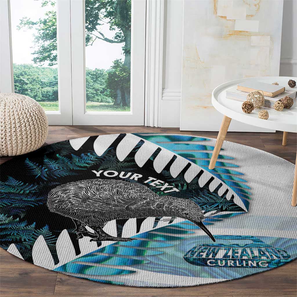 New Zealand Silver Fern Curling Personalised Round Carpet Aotearoa Kiwi Ponga Paua Shell Version - Polynesian Pride