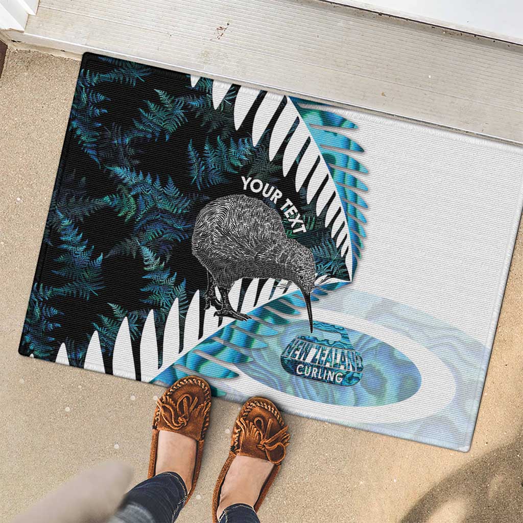 New Zealand Silver Fern Curling Personalised Rubber Doormat Aotearoa Kiwi Ponga Paua Shell Version - Polynesian Pride