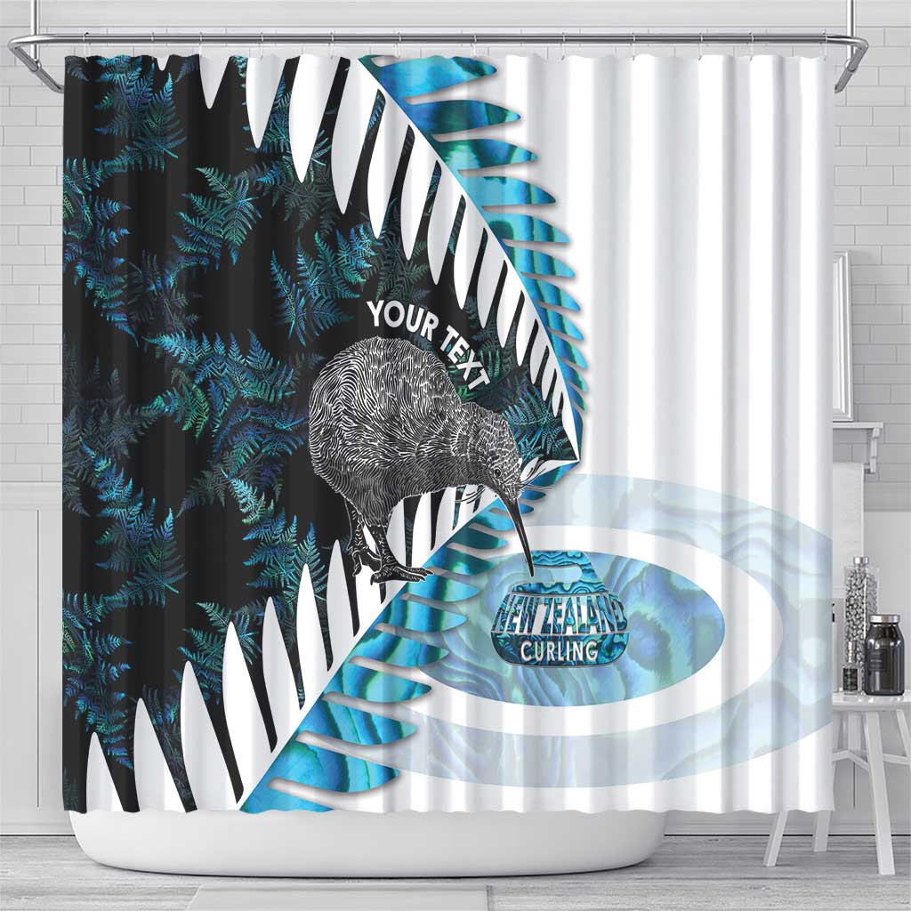 New Zealand Silver Fern Curling Personalised Shower Curtain Aotearoa Kiwi Ponga Paua Shell Version - Polynesian Pride