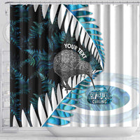 New Zealand Silver Fern Curling Personalised Shower Curtain Aotearoa Kiwi Ponga Paua Shell Version - Polynesian Pride