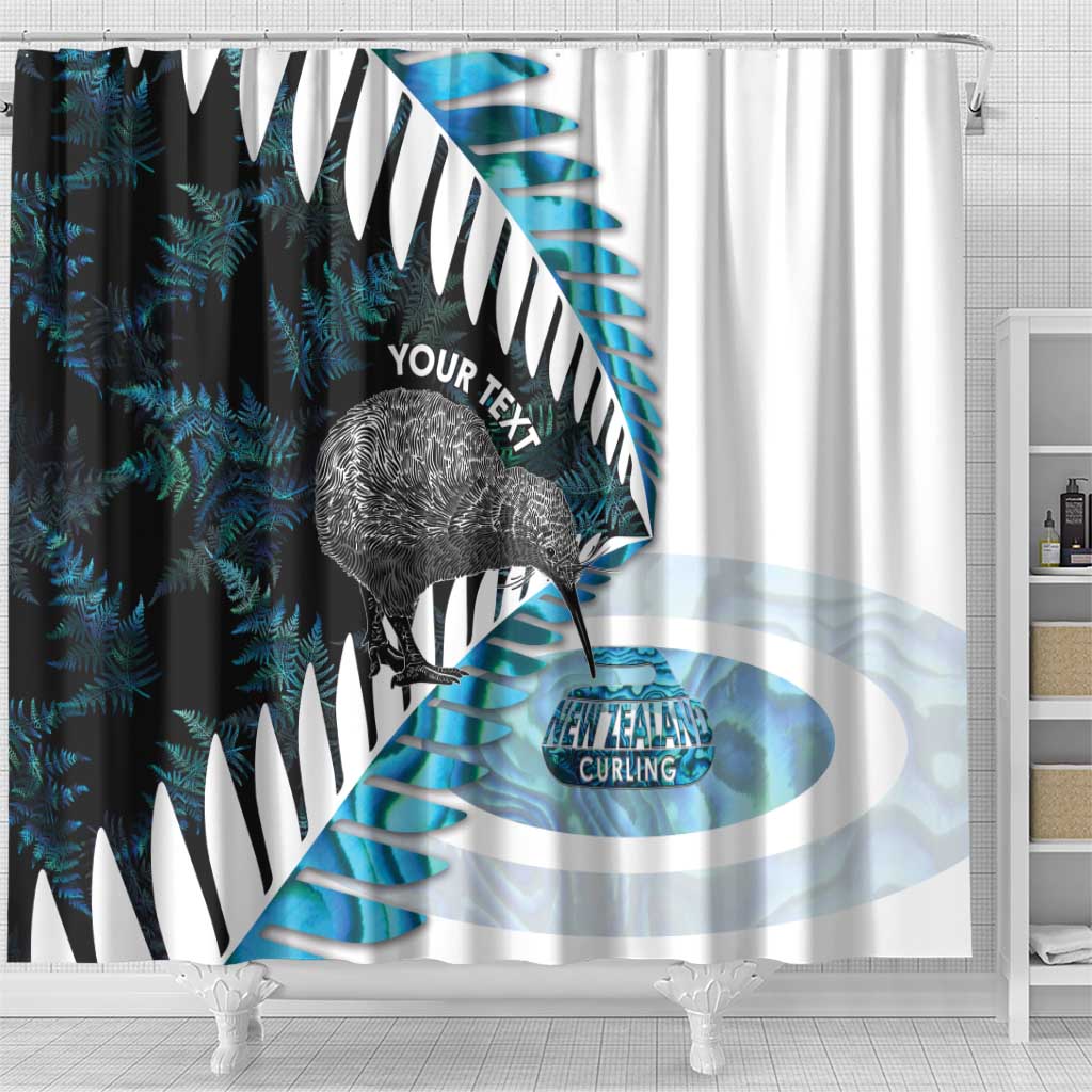 New Zealand Silver Fern Curling Personalised Shower Curtain Aotearoa Kiwi Ponga Paua Shell Version - Polynesian Pride