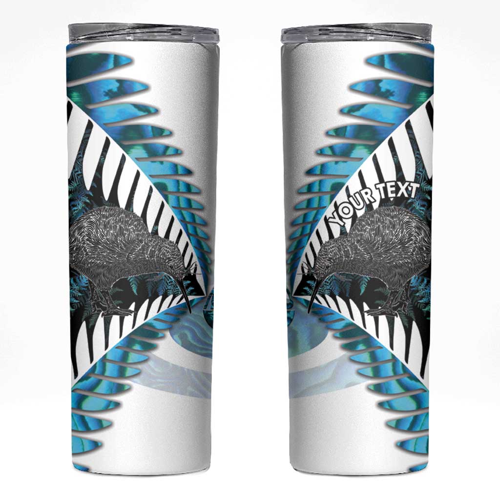 New Zealand Silver Fern Curling Personalised Skinny Tumbler Aotearoa Kiwi Ponga Paua Shell Version - Polynesian Pride