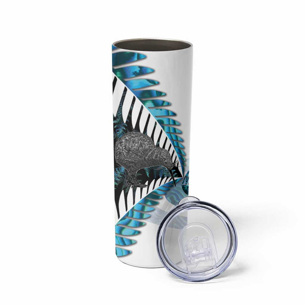 New Zealand Silver Fern Curling Personalised Skinny Tumbler Aotearoa Kiwi Ponga Paua Shell Version - Polynesian Pride