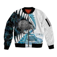 New Zealand Silver Fern Curling Personalised Sleeve Zip Bomber Jacket Aotearoa Kiwi Ponga Paua Shell Version - Polynesian Pride