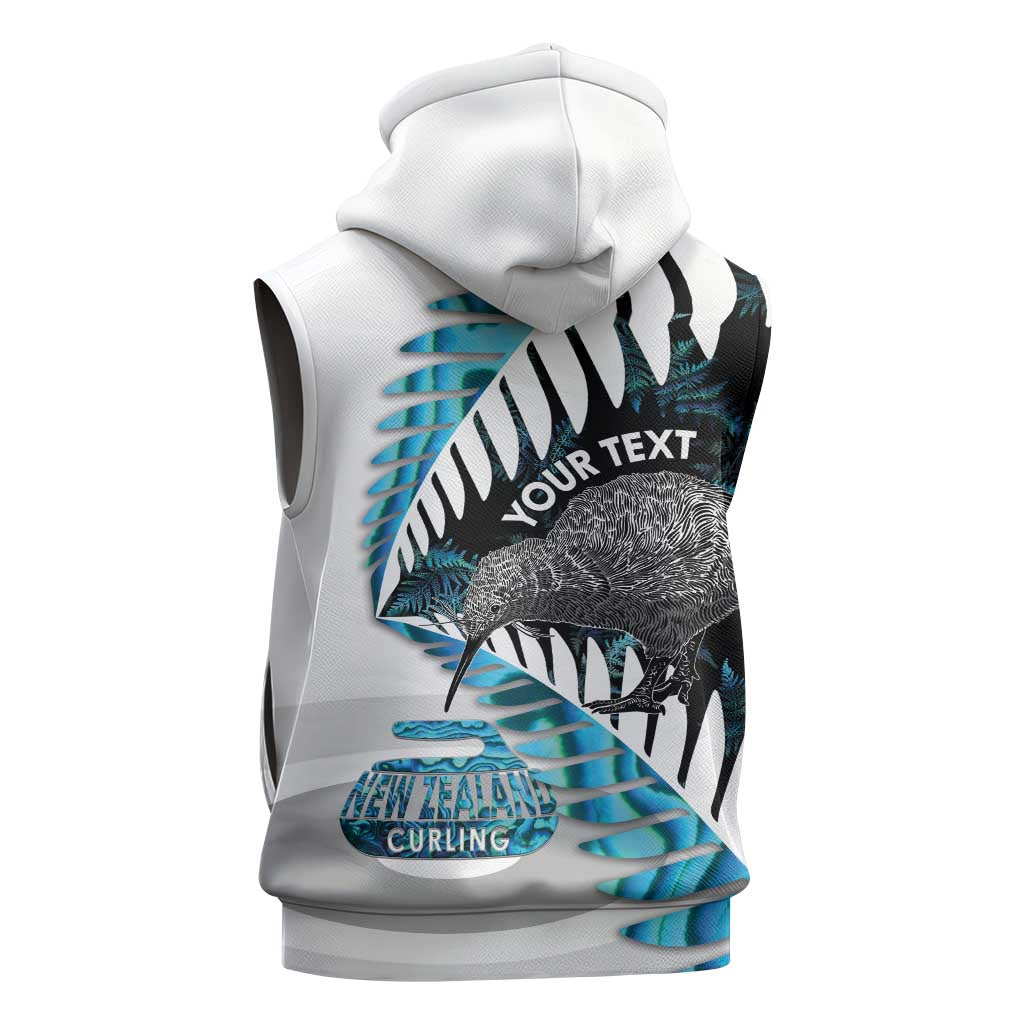 New Zealand Silver Fern Curling Personalised Sleeveless Hoodie Aotearoa Kiwi Ponga Paua Shell Version - Polynesian Pride