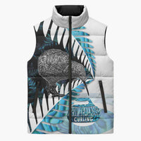 New Zealand Silver Fern Curling Personalised Sleeveless Puffer Jacket Aotearoa Kiwi Ponga Paua Shell Version - Polynesian Pride