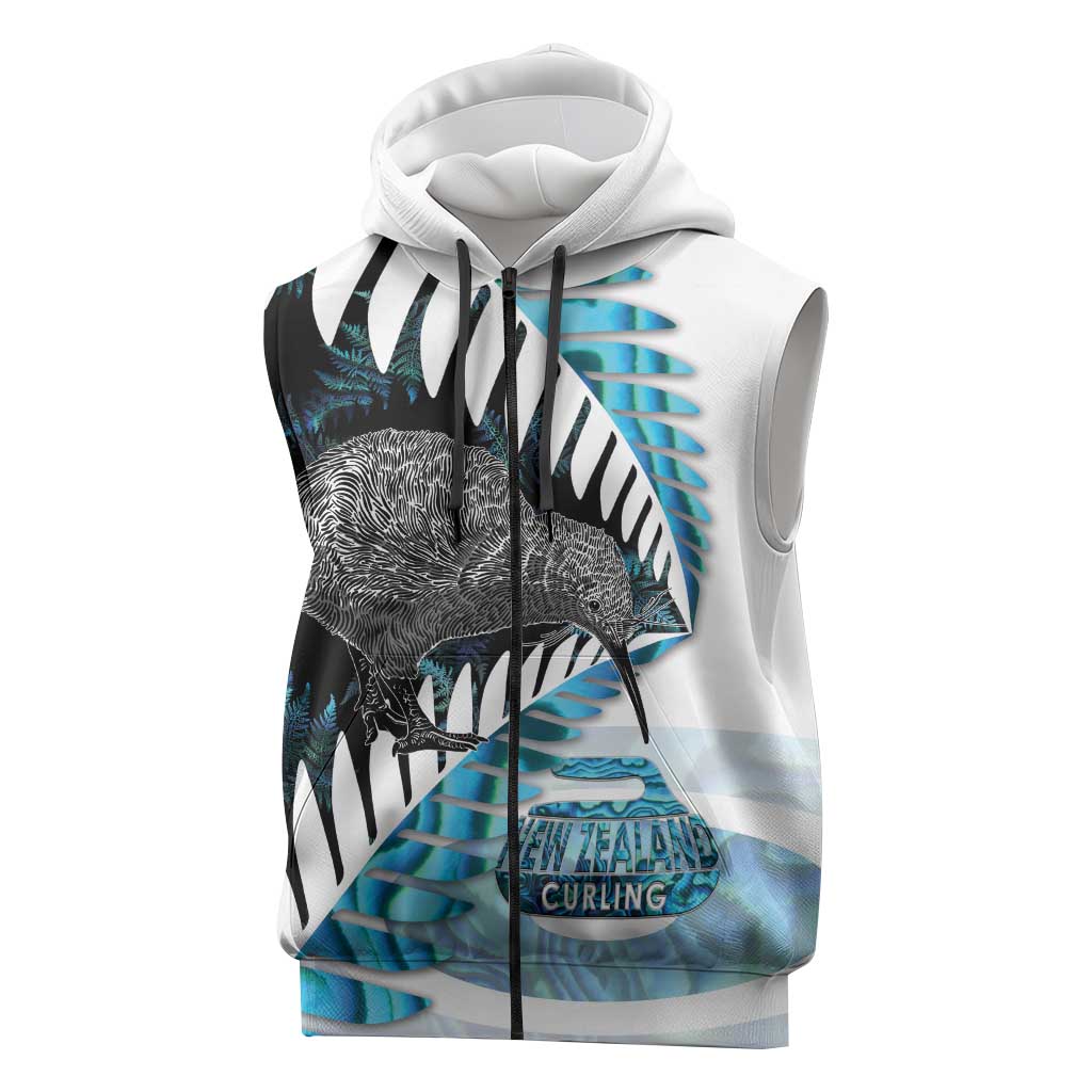 New Zealand Silver Fern Curling Personalised Sleeveless Zip Hoodie Aotearoa Kiwi Ponga Paua Shell Version - Polynesian Pride