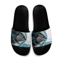 New Zealand Silver Fern Curling Personalised Slide Sandals Aotearoa Kiwi Ponga Paua Shell Version - Polynesian Pride