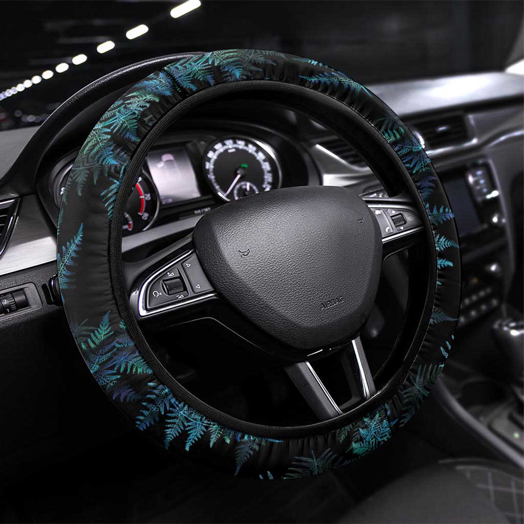 New Zealand Silver Fern Curling Steering Wheel Cover Aotearoa Kiwi Ponga Paua Shell Version - Polynesian Pride