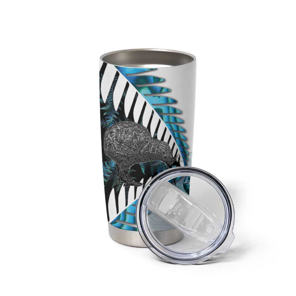 New Zealand Silver Fern Curling Personalised Tumbler Cup Aotearoa Kiwi Ponga Paua Shell Version - Polynesian Pride