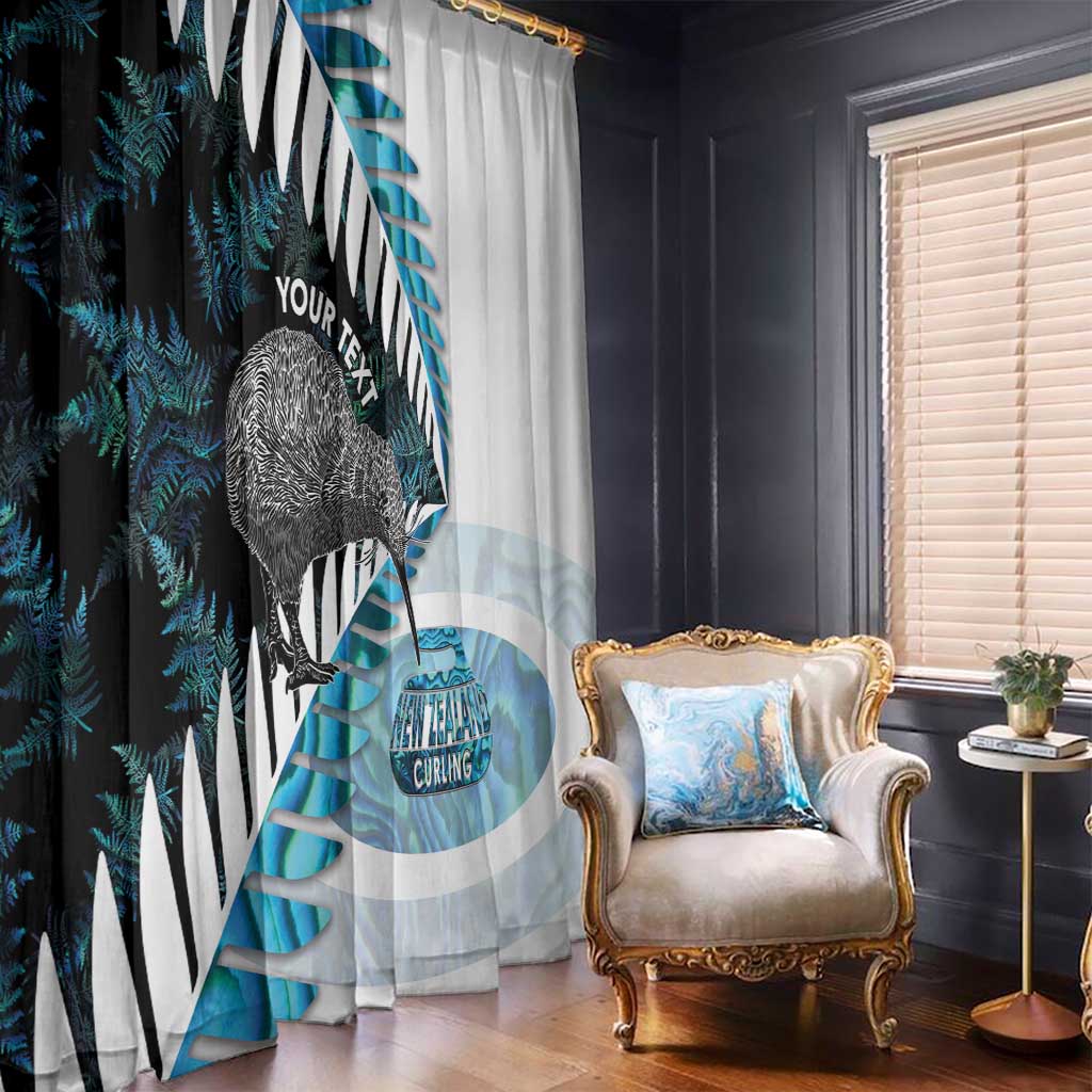 New Zealand Silver Fern Curling Personalised Window Curtain Aotearoa Kiwi Ponga Paua Shell Version - Polynesian Pride
