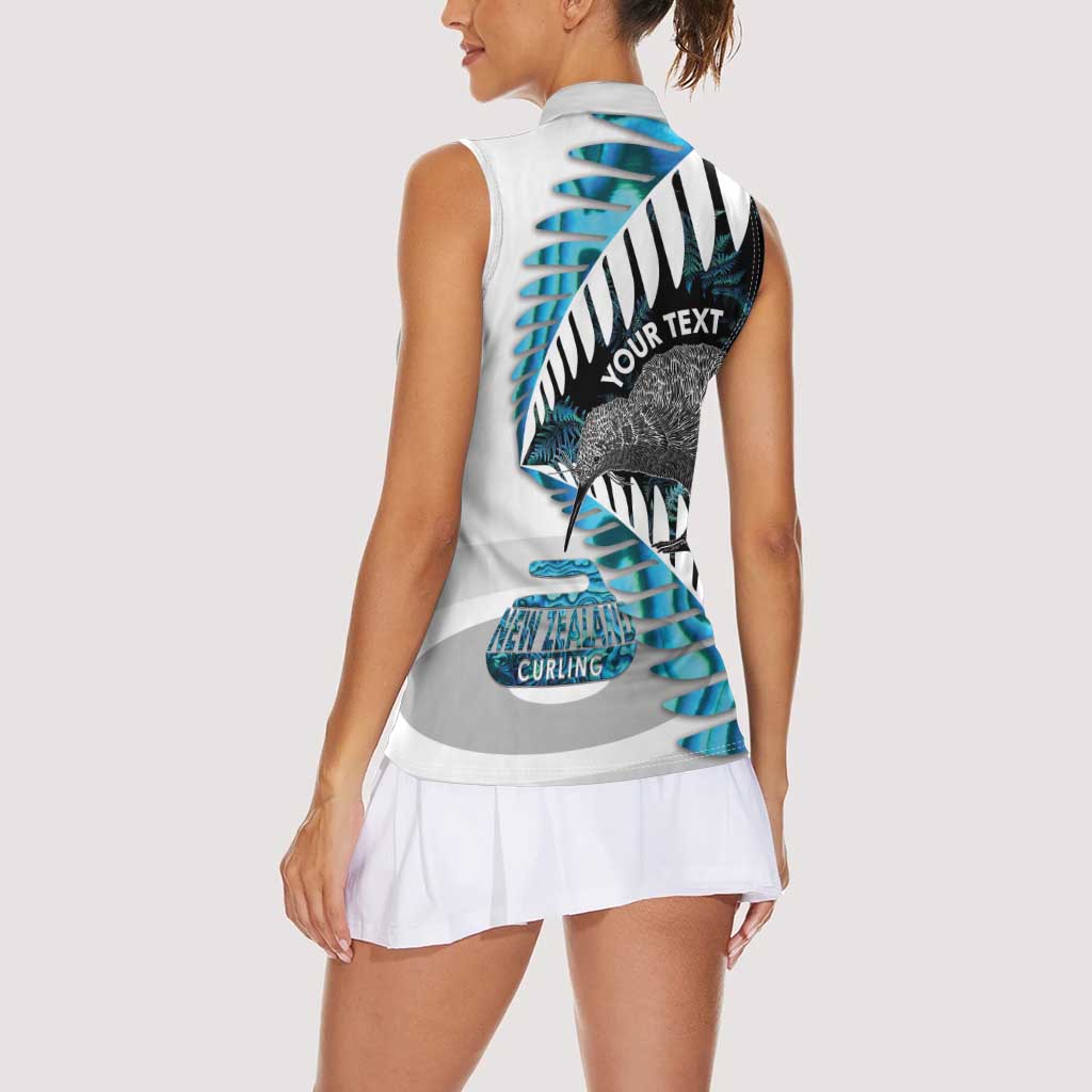 New Zealand Silver Fern Curling Personalised Women Sleeveless Polo Shirt Aotearoa Kiwi Ponga Paua Shell Version LT14 - Polynesian Pride