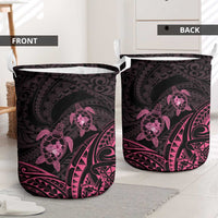 Pink Black Polynesia Floral Sea Turtle Laundry Basket - Polynesian Pride