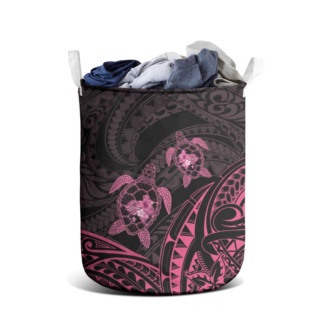 Pink Black Polynesia Floral Sea Turtle Laundry Basket - Polynesian Pride