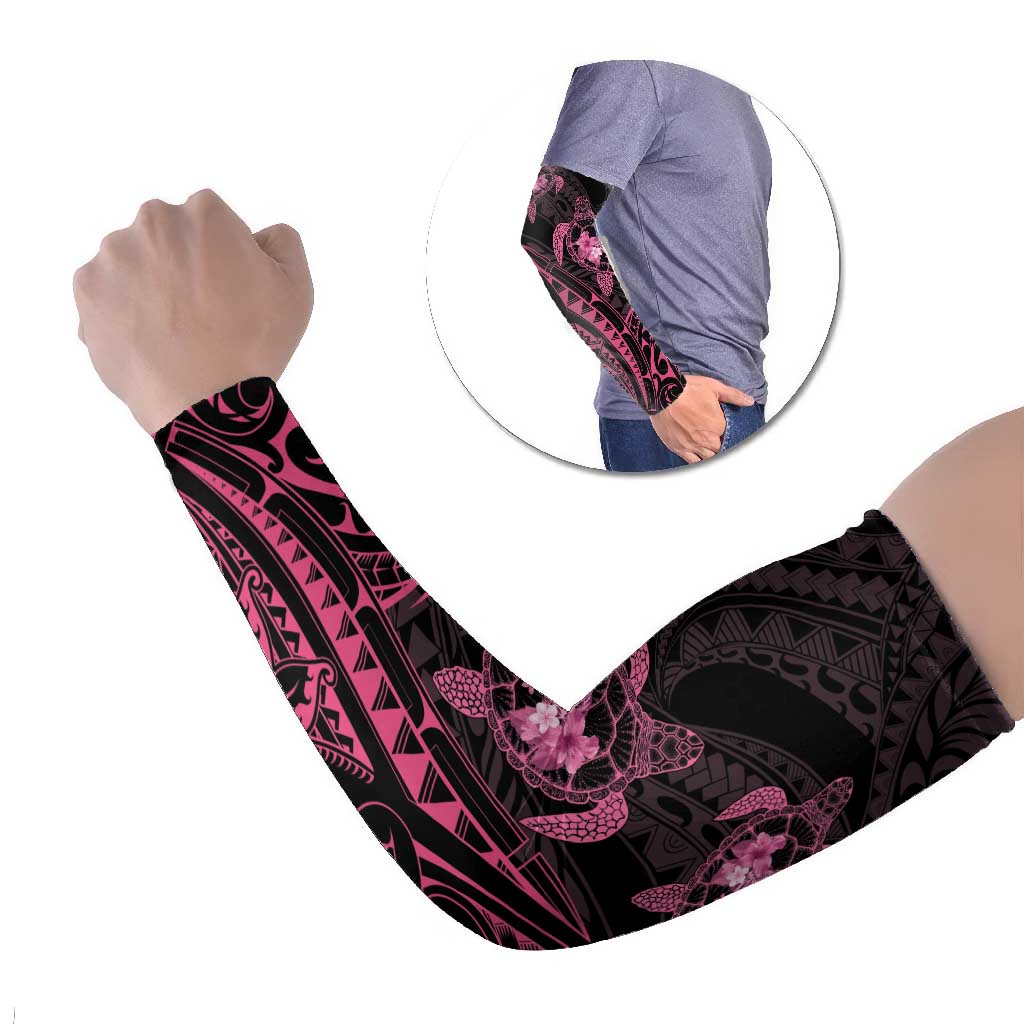 Pink Black Polynesia Floral Sea Turtle Arm Sleeves - Polynesian Pride