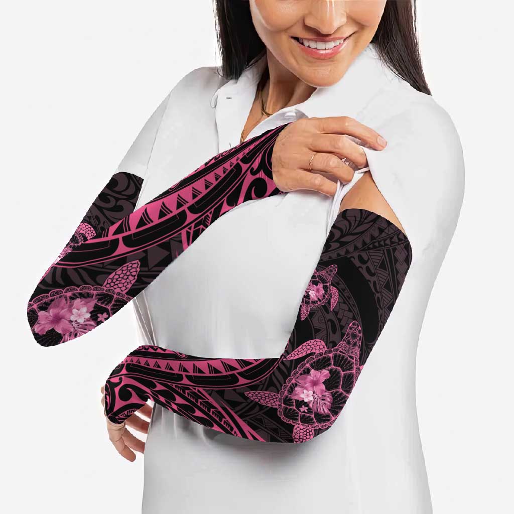 Pink Black Polynesia Floral Sea Turtle Arm Sleeves - Polynesian Pride