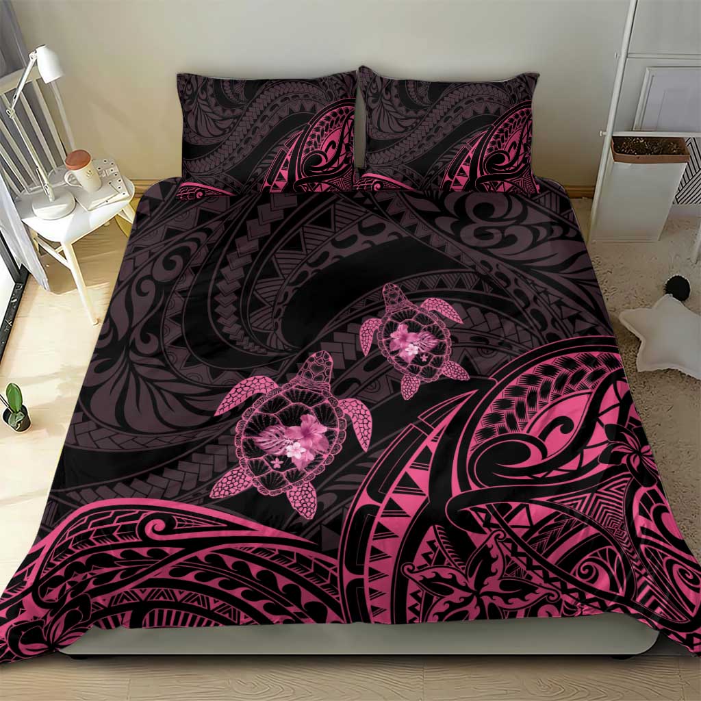 Pink Black Polynesia Floral Sea Turtle Bedding Set - Polynesian Pride
