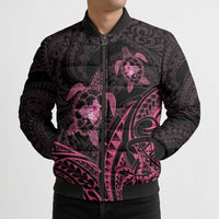 Pink Black Polynesia Floral Sea Turtle Bomber Puffer Jacket - Polynesian Pride