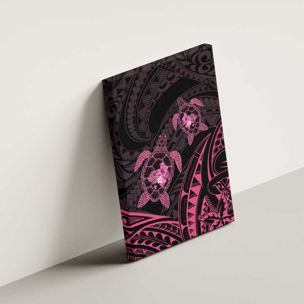 Pink Black Polynesia Floral Sea Turtle Canvas Wall Art - Polynesian Pride