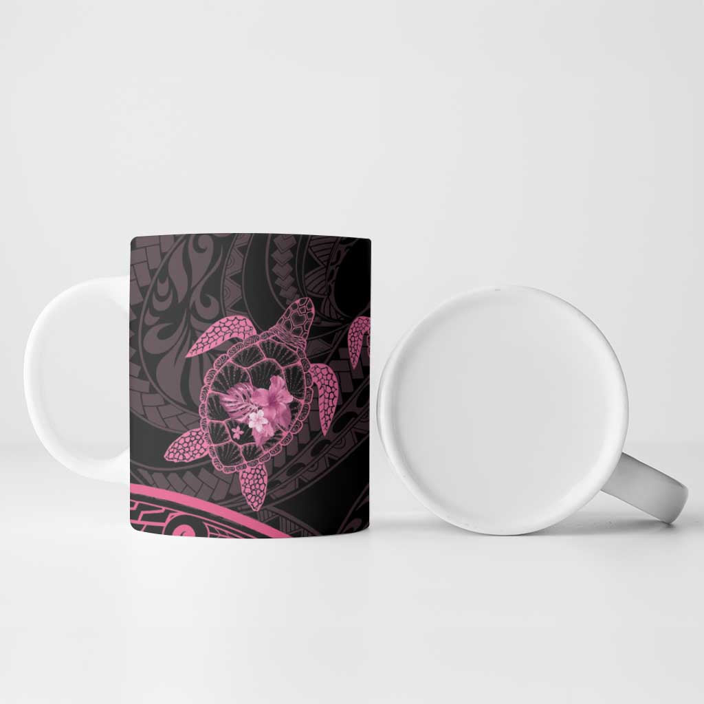 Pink Black Polynesia Floral Sea Turtle Ceramic Mug - Polynesian Pride