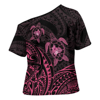 Pink Black Polynesia Floral Sea Turtle Cross Shoulder Shirt - Polynesian Pride