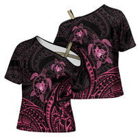 Pink Black Polynesia Floral Sea Turtle Cross Shoulder Shirt - Polynesian Pride