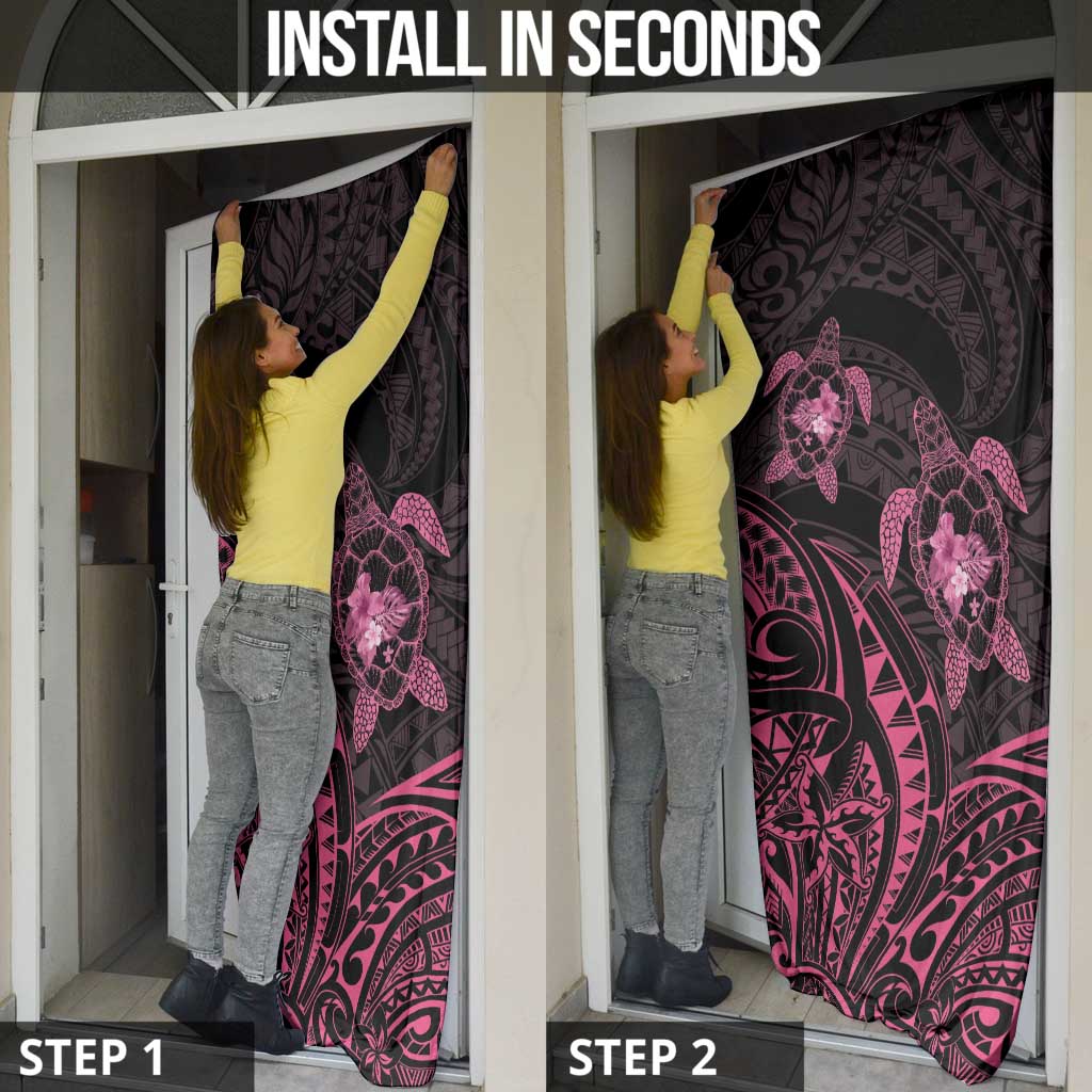 Pink Black Polynesia Floral Sea Turtle Door Cover - Polynesian Pride