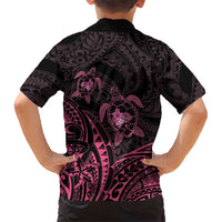 Pink Black Polynesia Floral Sea Turtle Family Matching Off The Shoulder Long Sleeve Dress and Hawaiian Shirt LT14 - Polynesian Pride