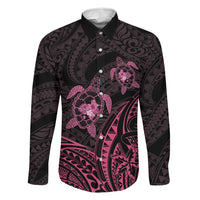 Pink Black Polynesia Floral Sea Turtle Family Matching Off The Shoulder Long Sleeve Dress and Hawaiian Shirt LT14 Dad's Shirt - Long Sleeve Black - Polynesian Pride