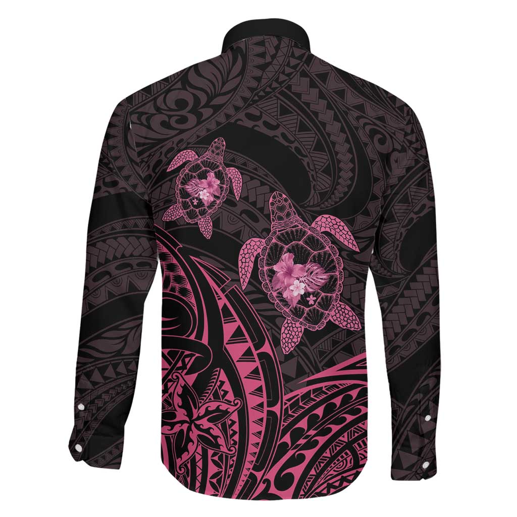 Pink Black Polynesia Floral Sea Turtle Family Matching Off Shoulder Maxi Dress and Hawaiian Shirt - Polynesian Pride