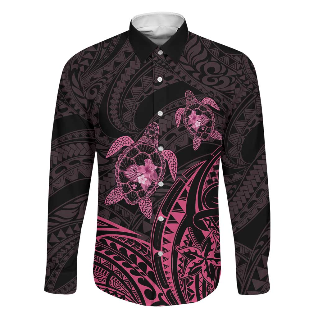 Pink Black Polynesia Floral Sea Turtle Family Matching Puletasi and Hawaiian Shirt - Polynesian Pride