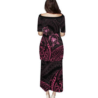 Pink Black Polynesia Floral Sea Turtle Family Matching Puletasi and Hawaiian Shirt - Polynesian Pride