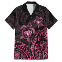 Pink Black Polynesia Floral Sea Turtle Family Matching Short Sleeve Bodycon Dress and Hawaiian Shirt LT14 Dad's Shirt - Short Sleeve Black - Polynesian Pride