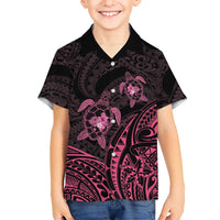 Pink Black Polynesia Floral Sea Turtle Family Matching Summer Maxi Dress and Hawaiian Shirt - Polynesian Pride