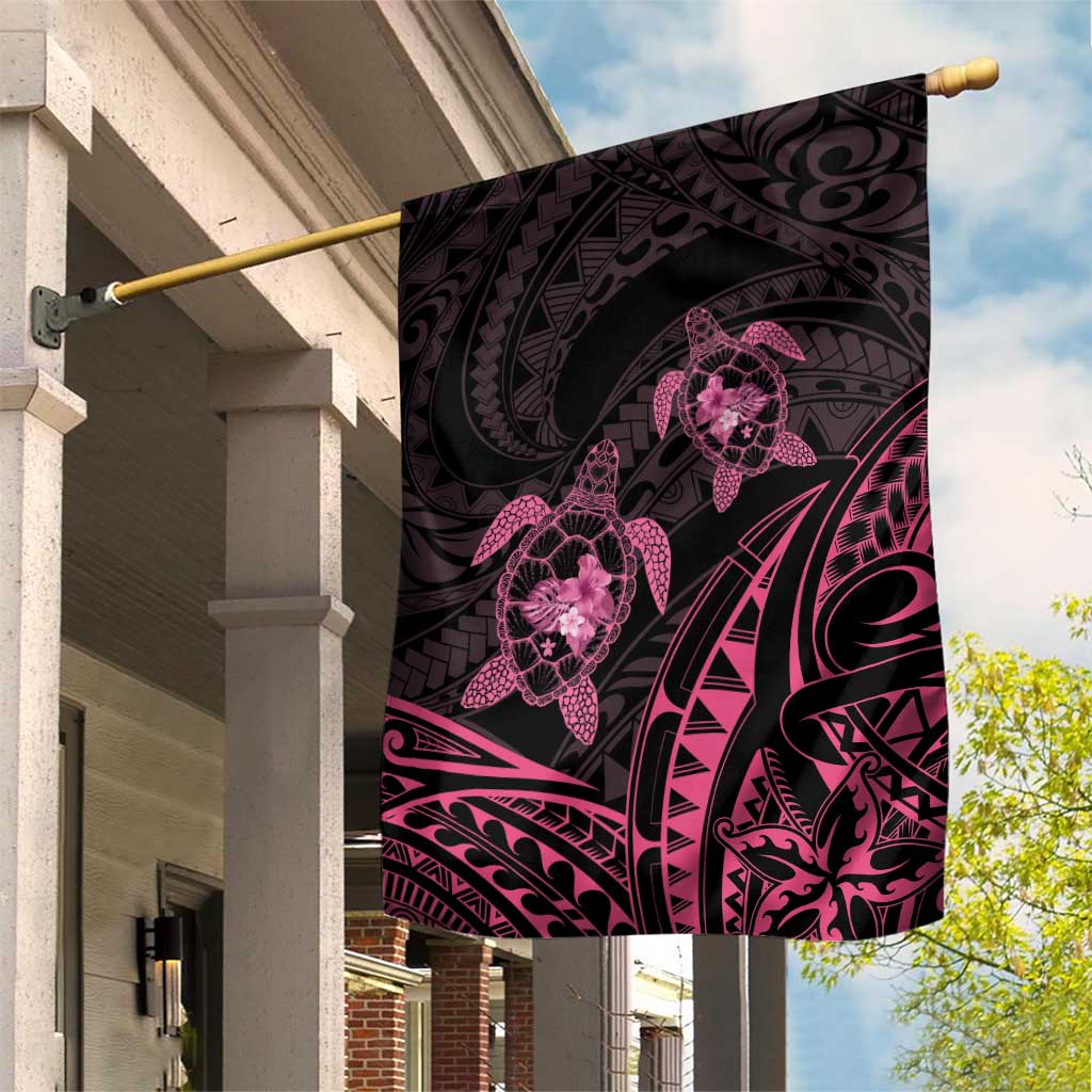 Pink Black Polynesia Floral Sea Turtle Garden Flag - Polynesian Pride