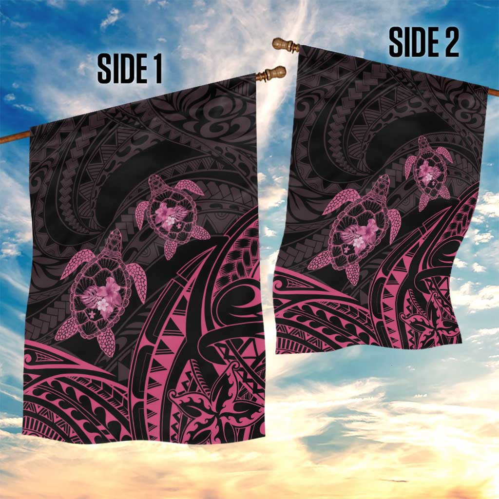 Pink Black Polynesia Floral Sea Turtle Garden Flag - Polynesian Pride