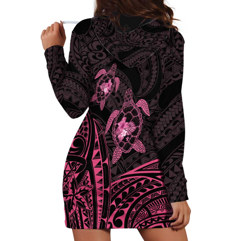 Pink Black Polynesia Floral Sea Turtle Hoodie Dress - Polynesian Pride
