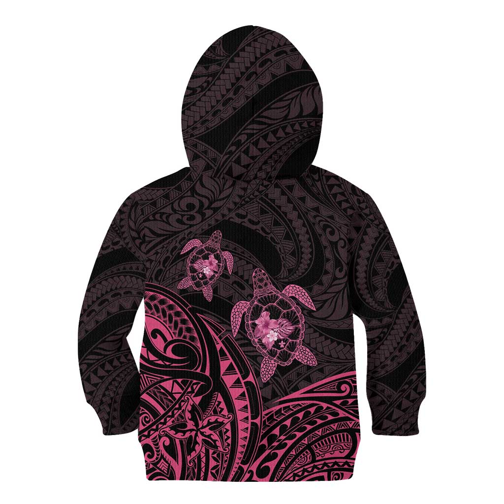 Pink Black Polynesia Floral Sea Turtle Kid Hoodie - Polynesian Pride