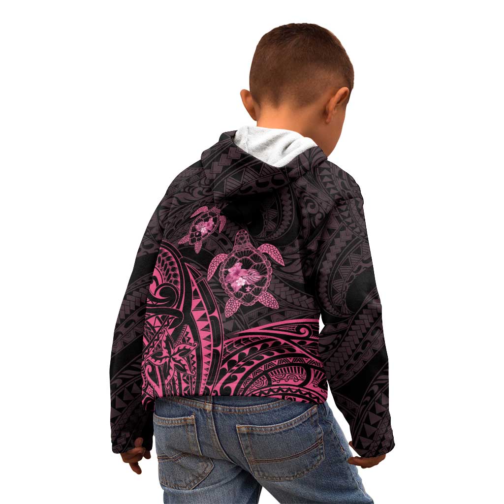 Pink Black Polynesia Floral Sea Turtle Kid Hoodie - Polynesian Pride