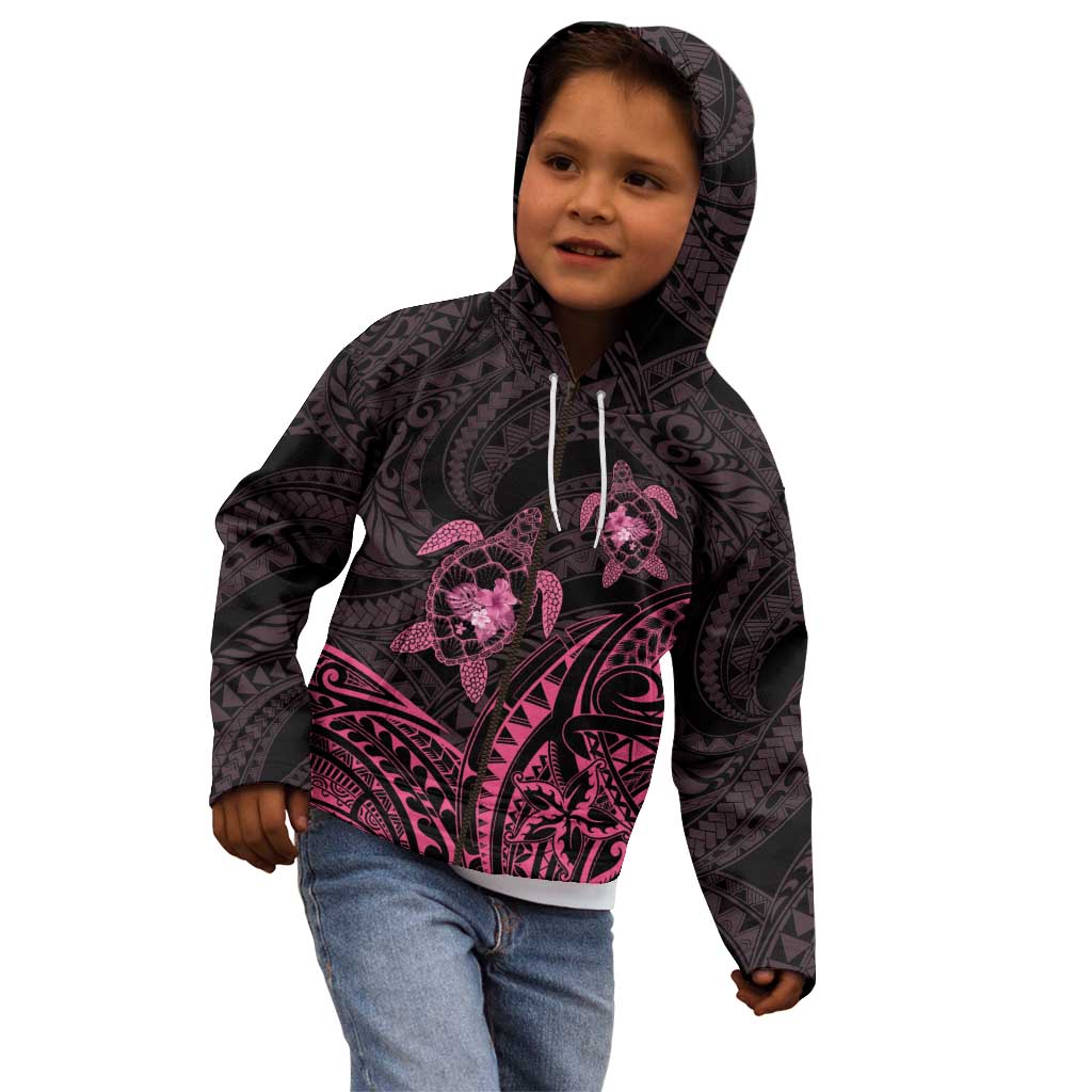 Pink Black Polynesia Floral Sea Turtle Kid Hoodie - Polynesian Pride
