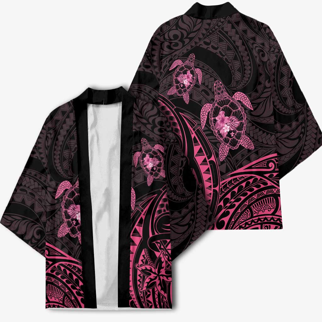 Pink Black Polynesia Floral Sea Turtle Kimono - Polynesian Pride